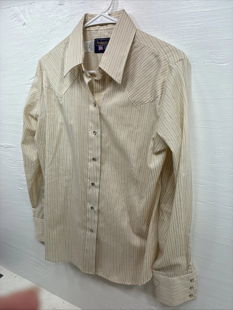 New Women’s Panhandle Slim Tan Stripe Long Sleeve Pearl Snap 16 XL DD-13 
