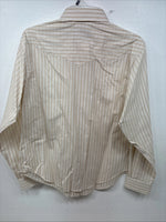 New Women’s White Horse Tan Stripe Long Sleeve Pearl Snap Medium YY-121