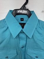 New Kids White Horse Blue Long Sleeve Pearl Snap Size XS DD-144