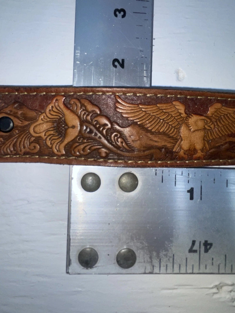 New Brown Genuine Leather Eagle Tooled 34” Belt #WS641 Z-139