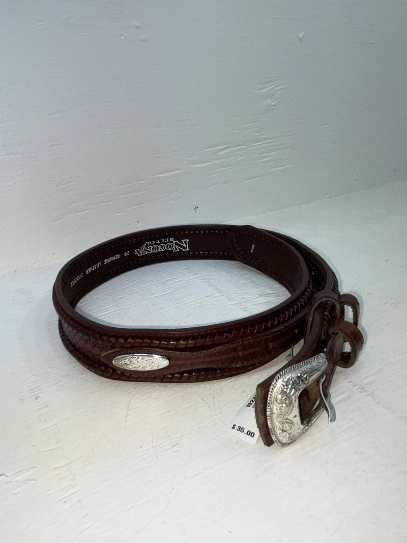 New Brown Genuine Leather Nocona Tooled And Weaved 28” Belt #2420002 NN-26