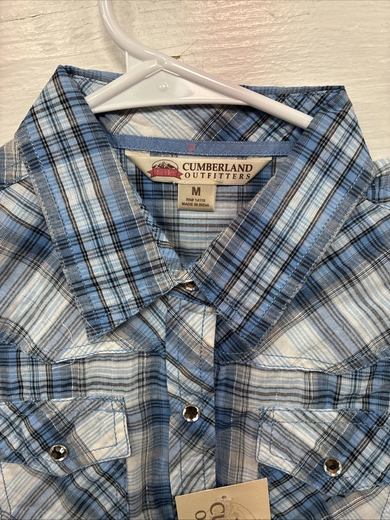 New Girls Cumberland Blue Plaid Long Sleeve Pearl Snap Medium DD-25