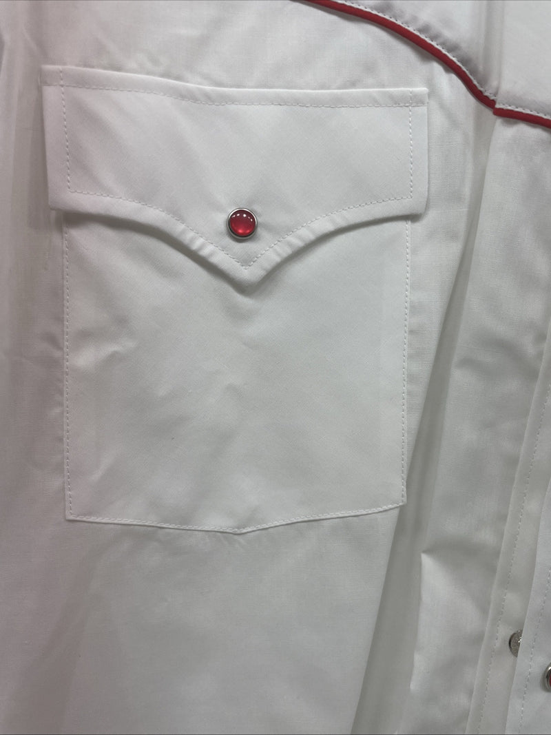 New Men’s ELY diamond White With Red Roses Long Sleeve Pearl Snap XXXL E-15