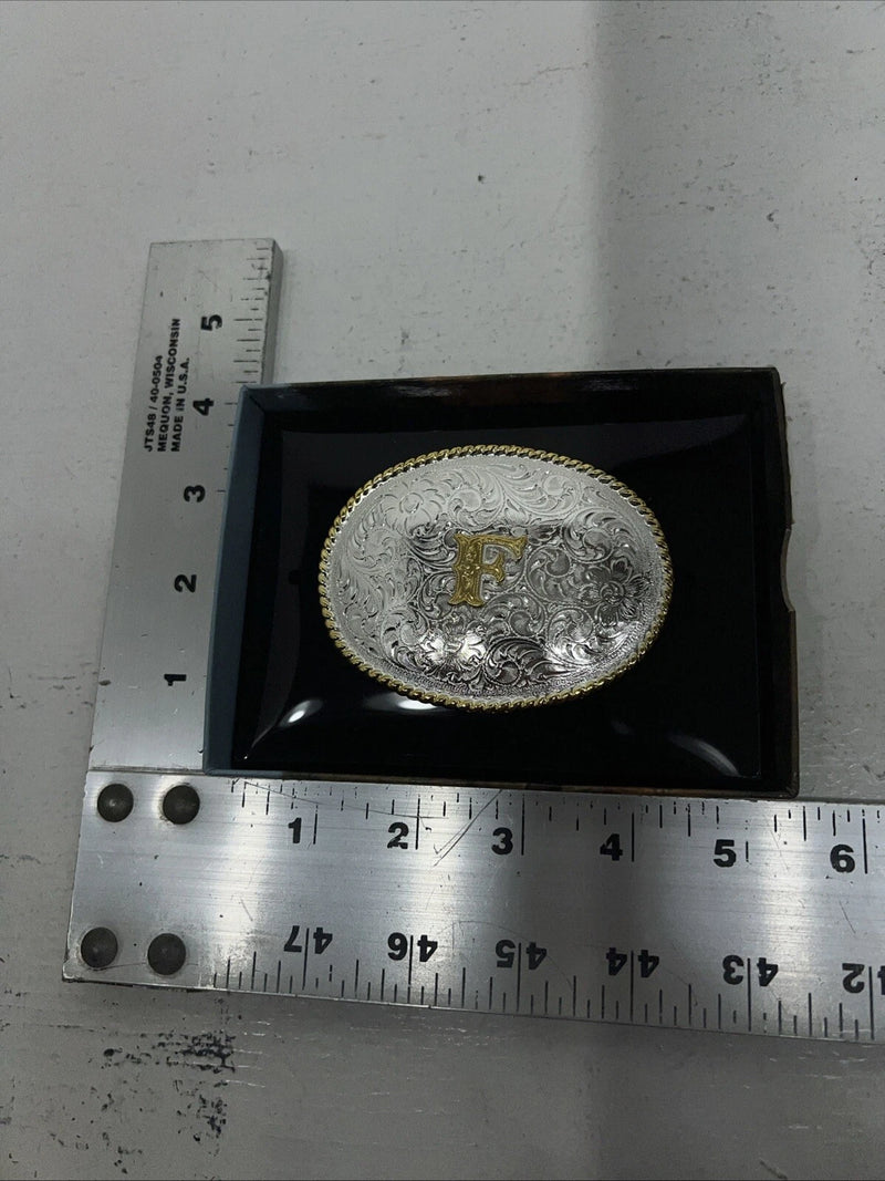 New Women’s Nocona Gold Silver “F” Belt Buckle. 37572-F A-116