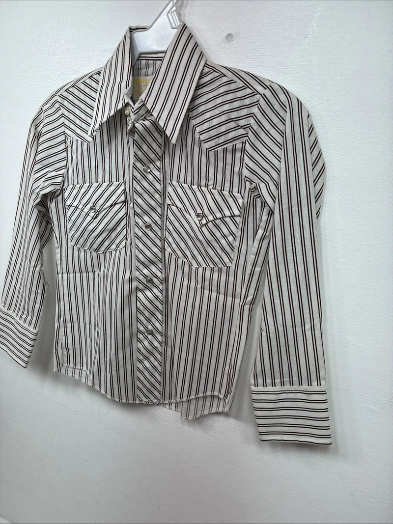 New Kids Kangaroo Brown Stripe long Sleeve Pearl Snap Size 8 DD-136