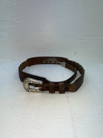 New Brown Genuine Leather Tooled And Silver Pendent 28” Belt #5721 NN-15