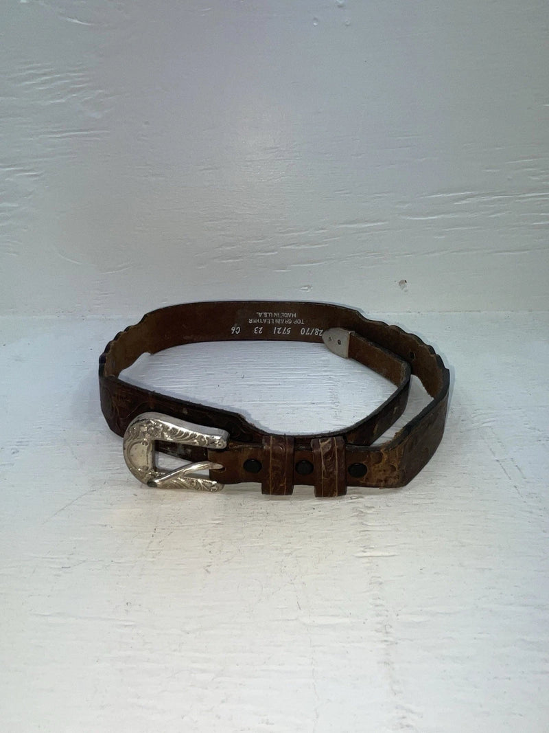 New Brown Genuine Leather Tooled And Silver Pendent 28” Belt #5721 NN-15