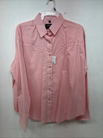 New Women’s White Horse Pink Gem Long Sleeve Pearl Snap XL II-2