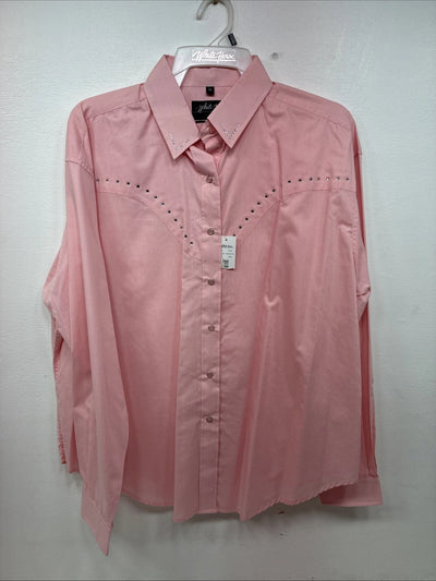 New Women’s White Horse Pink Gem Long Sleeve Pearl Snap XL II-2