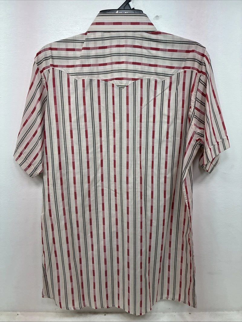New Women’s White Horse Red White Stripe Short Sleeve Pearl Snap Large YY-116