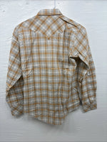 New Youths Karman Orange Gray Plaid Long Sleeve Pearl Snap Size 16 CC-66