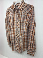 New Kids Panhandle Slim Orange Plaid Long Sleeve Pearl Snap 12 LL-36