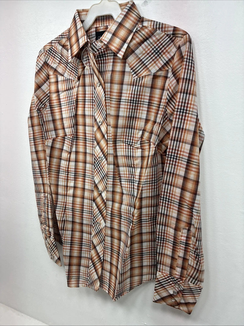 New Kids Panhandle Slim Orange Plaid Long Sleeve Pearl Snap 12 LL-36