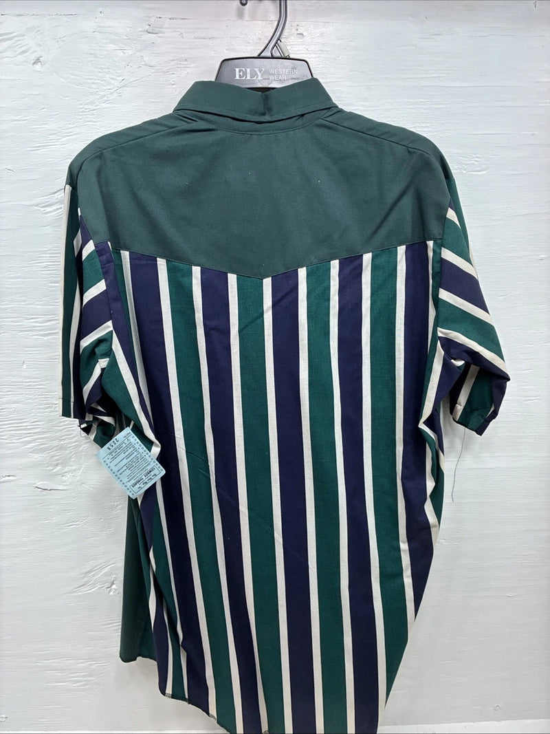 New Men’s Cowboy Threads Green Purple Short Sleeve Button Up Large Q-94