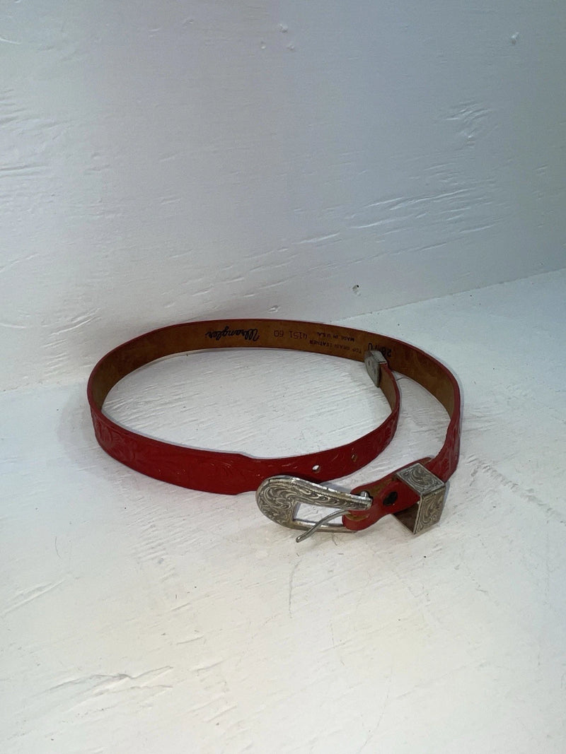 New Red Genuine Leather Wrangler Tooled 28” Belt #4151 JJ-112