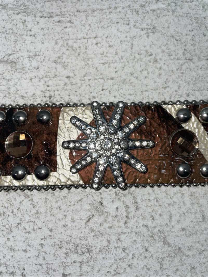 New Cow Print Genuine Leather Blazin Roxx Bling M Belt #N3510602 Z-23