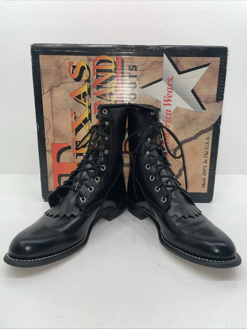 New Women’s Black Lace Up Texas Brand Cowboy Boots. 4440 8 M. 17-107