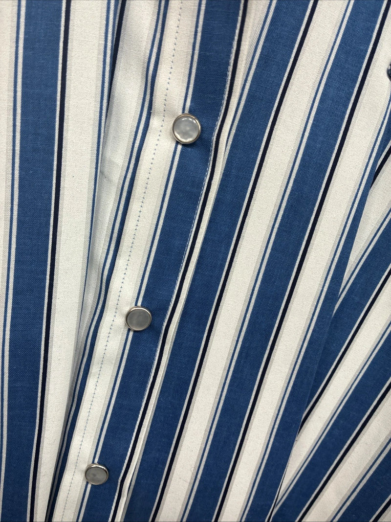 New Women’s H Bar C Blue White Stripe Long Sleeve Pearl Snap Size 30 KK-48