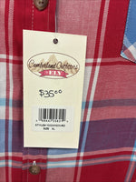 New Women’s Cumberland Red Blue Plaid Short Sleeve Button Up XL GG-21