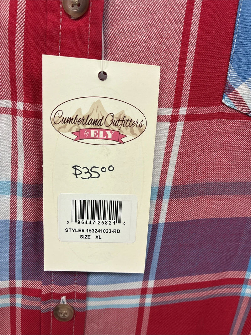 New Women’s Cumberland Red Blue Plaid Short Sleeve Button Up XL GG-21