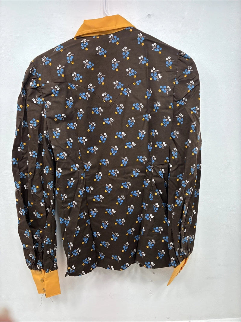 New Women’s Tem Tex Brown Floral Long Sleeve Pearl Snap Size 30 DD-85