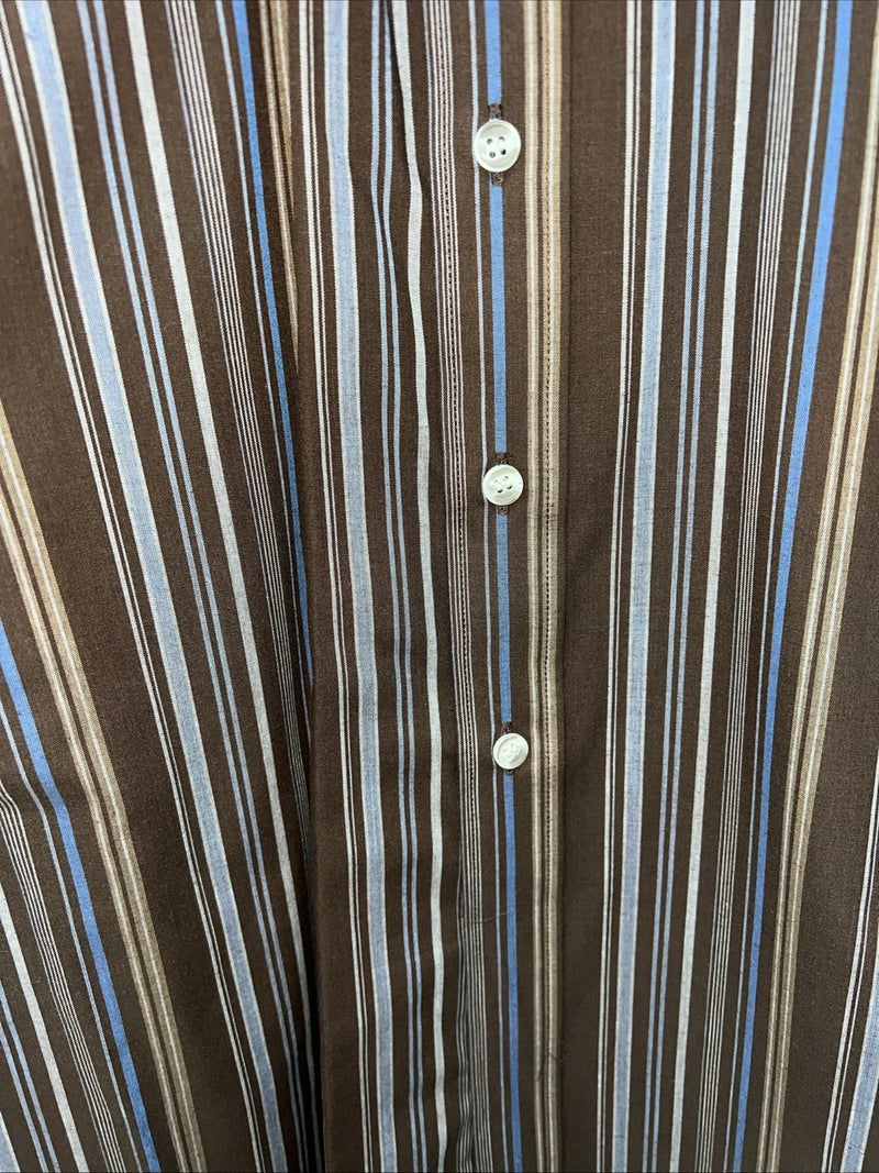New Men’s Brown White House Long Sleeve Button Up Shirt. Large P-60