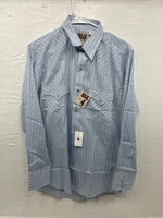 New Men’s ELY Cattleman Blue Stripe Long Sleeve Pearl Snap 15 Medium AA-72
