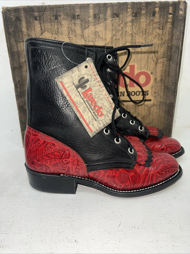 New Women’s Red And Black Laredo Cowboy Boots. 6 M. 20-114
