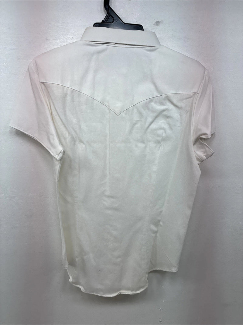 New Women’s Demum Jeans White Short Sleeve Button Up Shirt Medium YY-87
