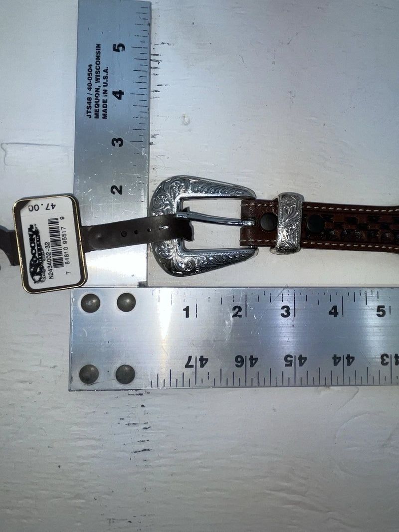 New Brown Genuine Leather Nocona Silver Bling 32” Belt #2434002 JJ-144