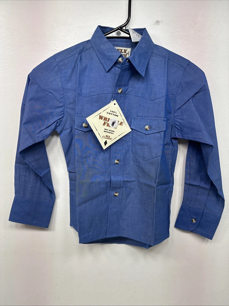 New Kids ELY Classic Blue Jean Design Long Sleeve Button Up Size Small LL-28