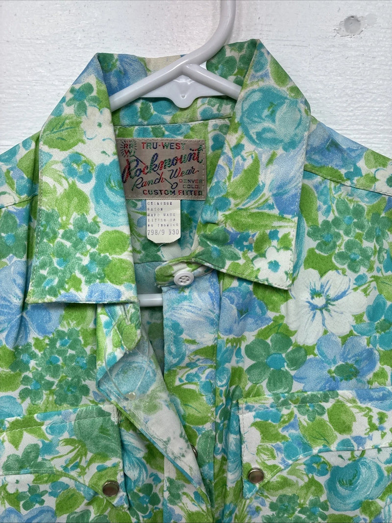 New Kids Rockmount Green Floral Long Sleeve Pearl Snap 8/30 LL-74