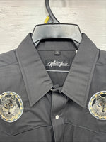 New Men’s White Horse Black Wolf Embroidered Long Sleeve Pearl Snap XL T-1