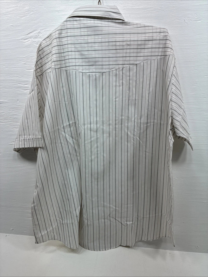 New Men’s ELY Cattleman White Stripped Short Sleeve Pearl Snap 18.5 2XL E-49