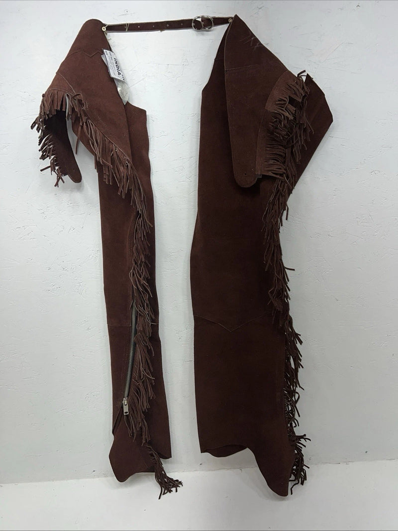 NOS Burgundy Show Chaps With Fringe Adjustable Waist 40” N-31