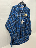 New Men’s ELY Cattleman Blue Flannel Long Sleeve Pearl Snap 4XL E-80