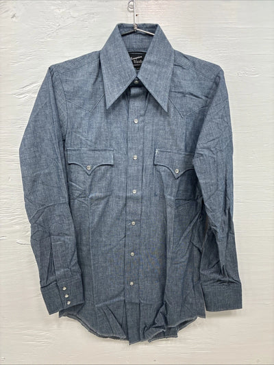 New Men’s Champion Western Blue Jean Long Sleeve Pearl Snap 14 Small AA-1