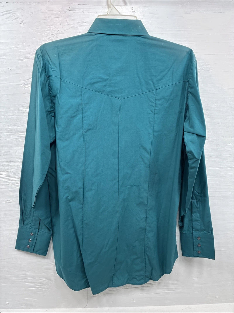 New Men’s ELY Cattleman Teal Western Long Sleeve Pearl Snap 16.5 X 35 Large T-59