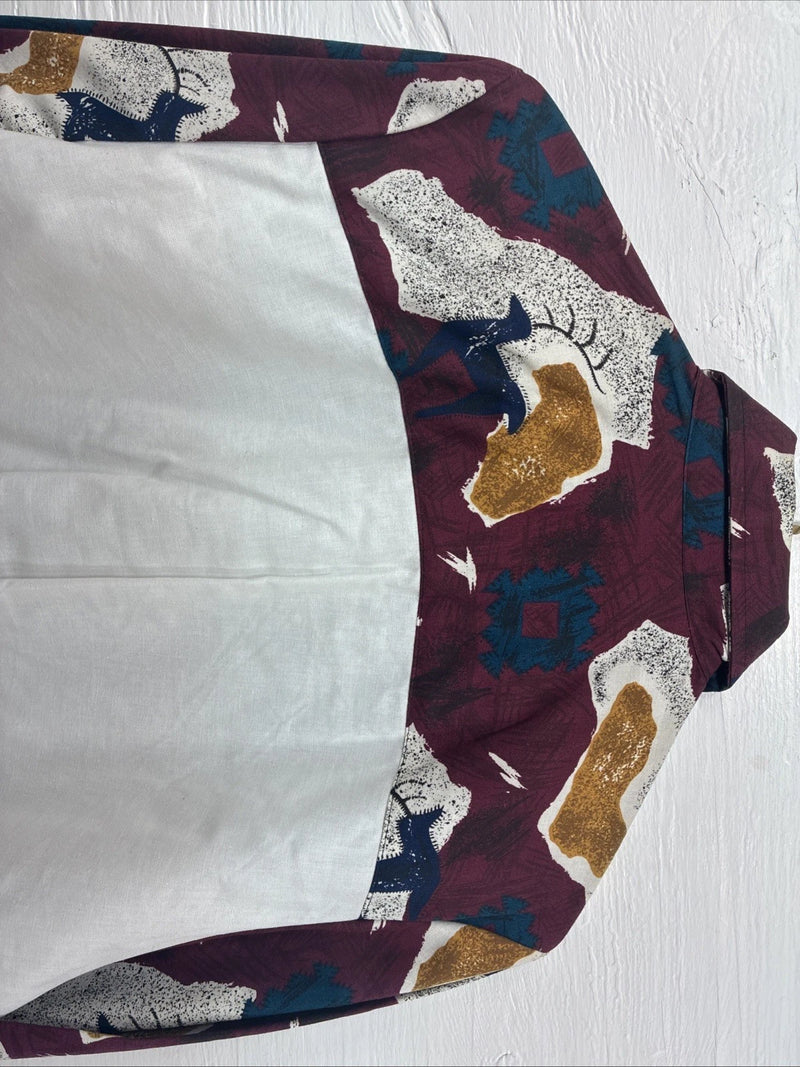 New Youth’s Cowboy Threads White Purple Design Long Sleeve Button Up Large V-74 