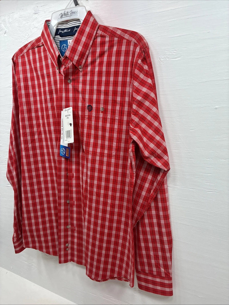 New Boy’s Wrangler Red Flannel Long Sleeve Button Up 2XL F-104