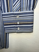 New Men’s Blue Stripped White House Pearl Snap Long Sleeve Shirt. XXL G-64
