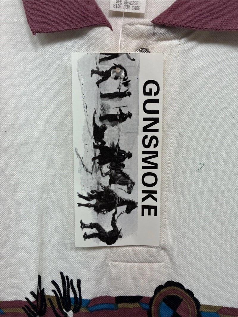New Men’s GunSmoke White Western Design Short Sleeve Polo Shirt Large R-41