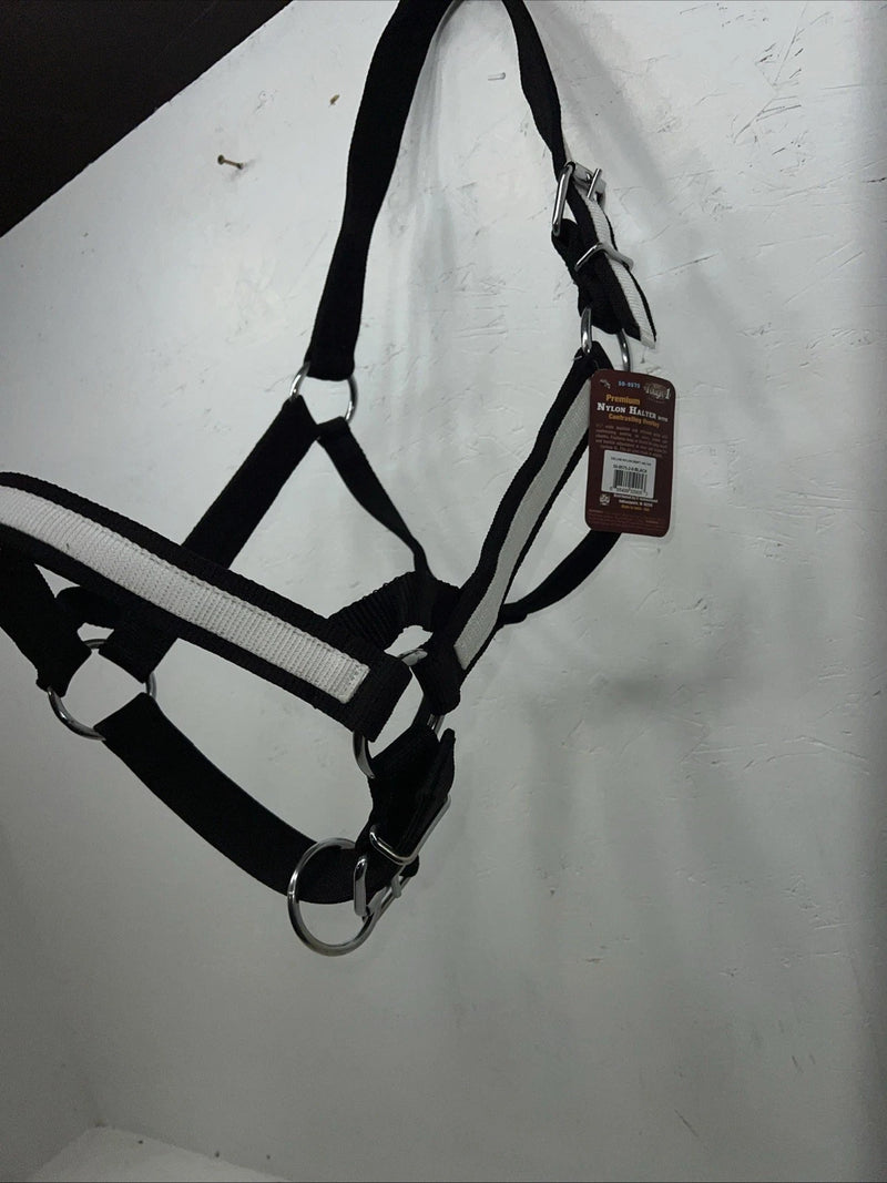 New Tough 1 Black White Draft Deluxe Nylon Halter #50-9575 W-37