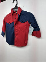New Kids Cowboy Threads Red Blue Long Sleeve Button Up Size 1 DD-150