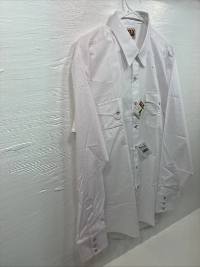 New Men’s ELY Cattleman White Long Sleeve Pearl Snap 16.5 X 36 Large X-105