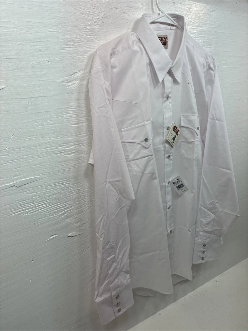 New Men’s ELY Cattleman White Long Sleeve Pearl Snap 16.5 X 36 Large X-105