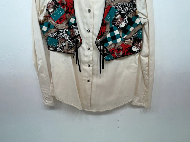 New Women’s Cream Horse Circle Y Long Sleeve Button Up Shirt M #60531 3B-41