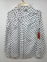 New Women’s Dickson Jenkins White Polkadot Long Sleeve Pearl Snap Size 30 KK-60