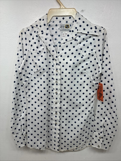 New Women’s Dickson Jenkins White Polkadot Long Sleeve Pearl Snap Size 30 KK-60