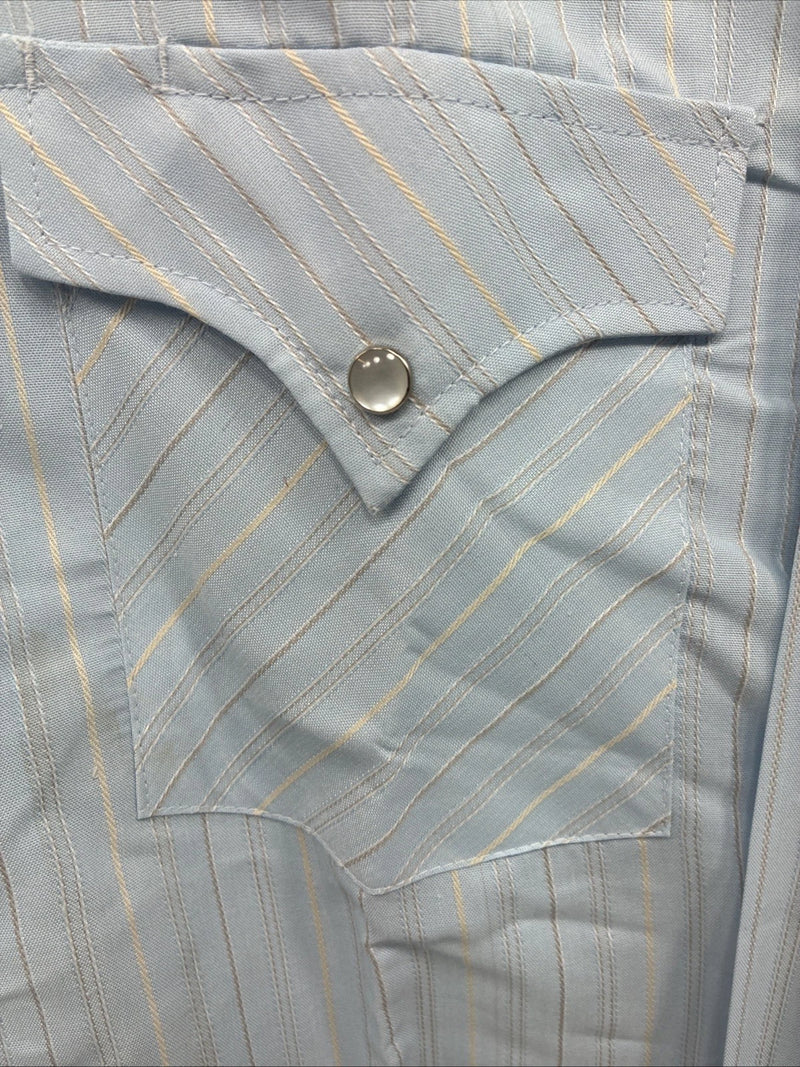 New Men’s ELY Cattleman Blue Stripe Long Sleeve Pearl Snap 16 X 34 Large V-113